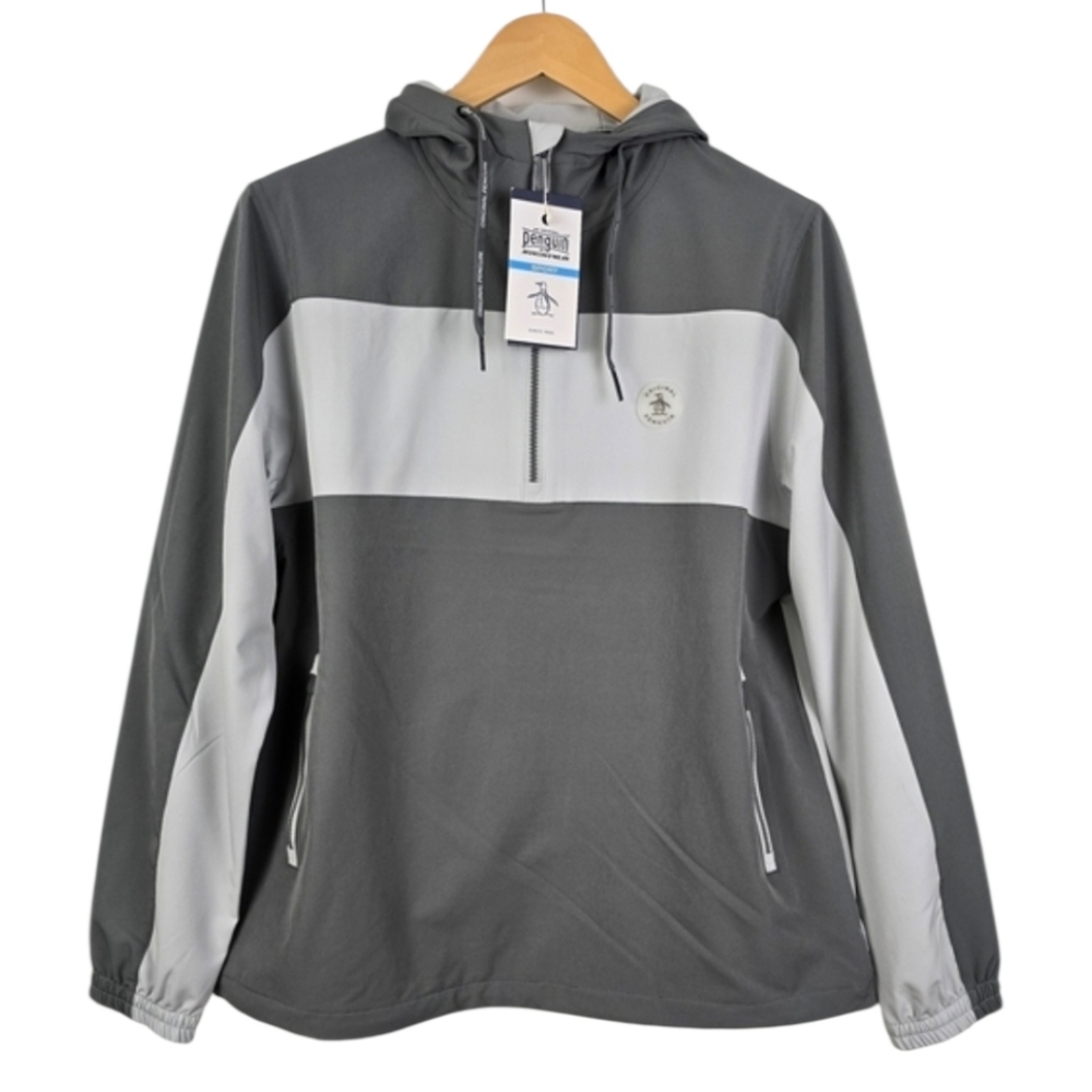 NWT Original Penguin Men's Sport 1/4 Zip Hoodie Grey Jacket Water Repellant M